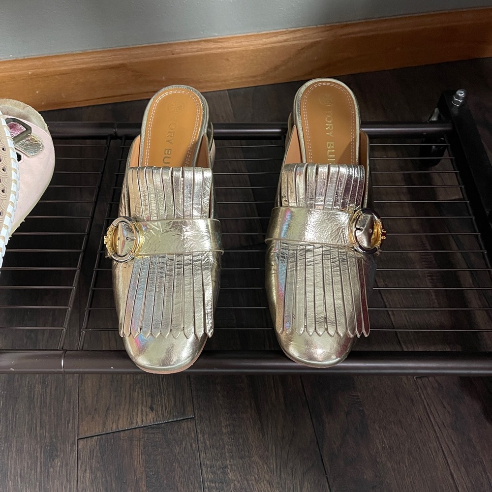 Tory Burch Silver Metallic Mules